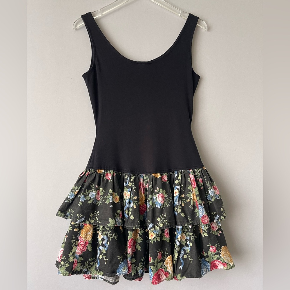 80s Double Tier Drop Waist Cottagecore Floral Mini Dress 7 - Picture 4 of 12